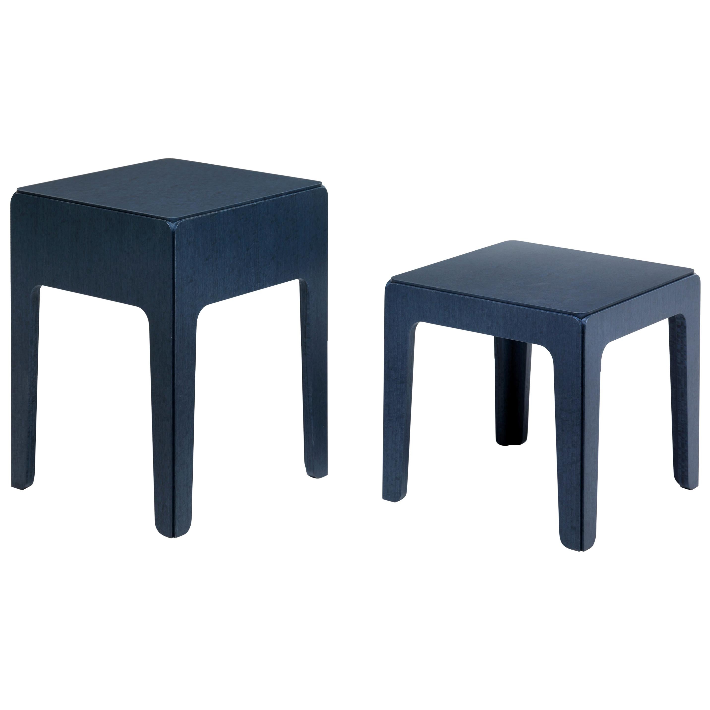21st Century Modern Wooden Side Tables Veneered In Blue Eucalyptus For Sale