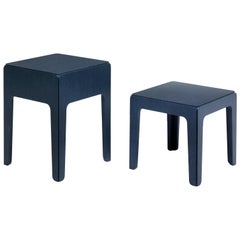 21st Century Modern Wooden Side Tables Veneered In Blue Eucalyptus