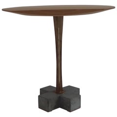 Wood Side Table with Concrete Base and Bronze Stem