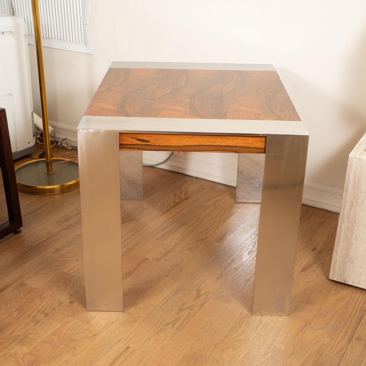 Italian Wood side table with nickel details For Sale