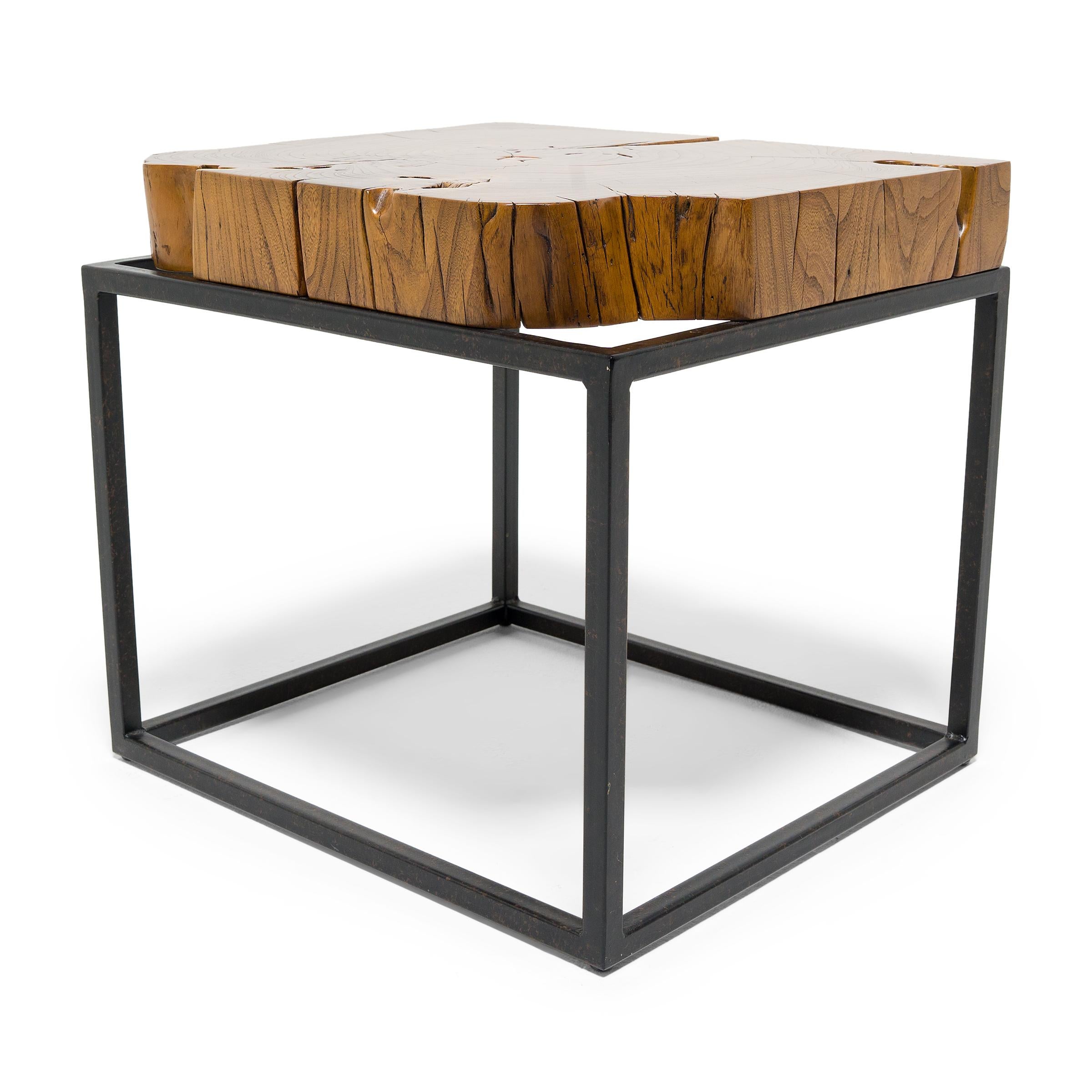 Chinese Hana Raw Timber Side Table For Sale