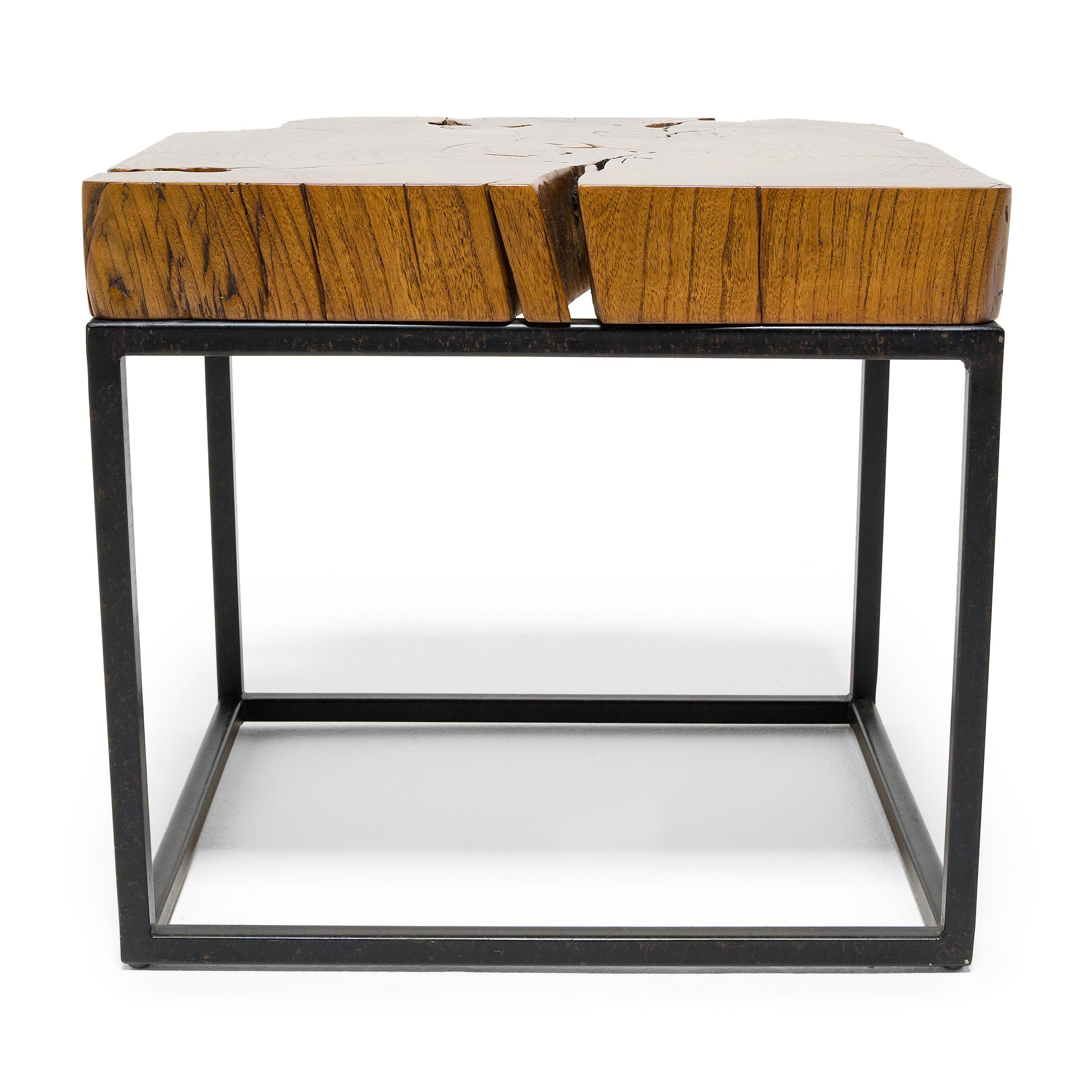 Contemporary Hana Raw Timber Side Table For Sale