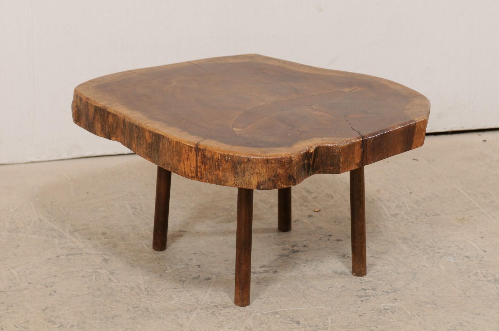 Wood Slab Top Coffee Table, Early 20th Century 3