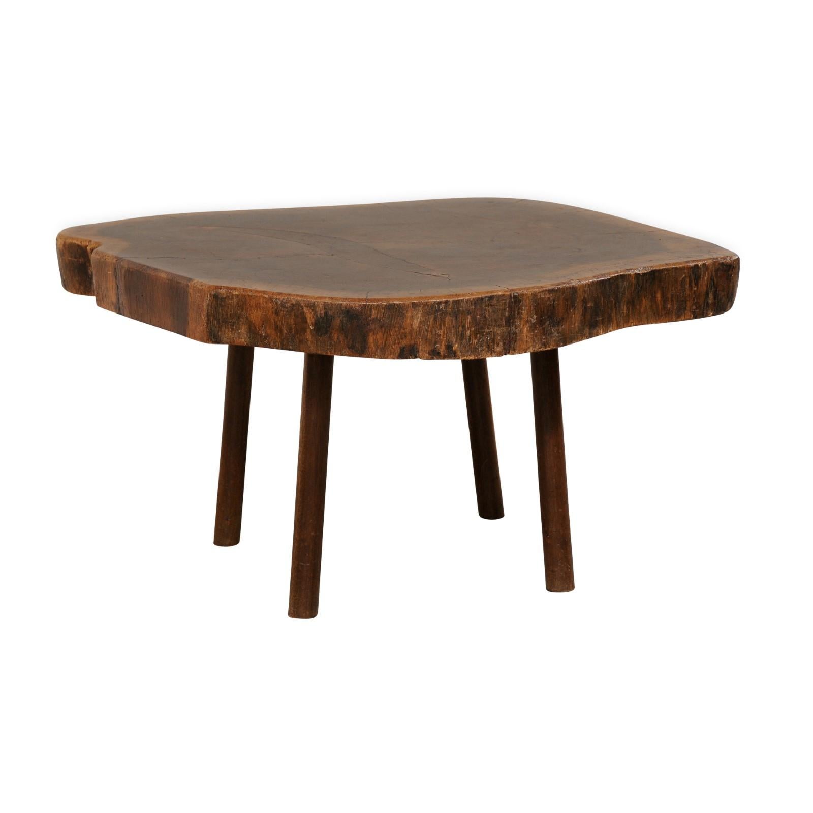Wood Slab Top Coffee Table, Early 20th Century
