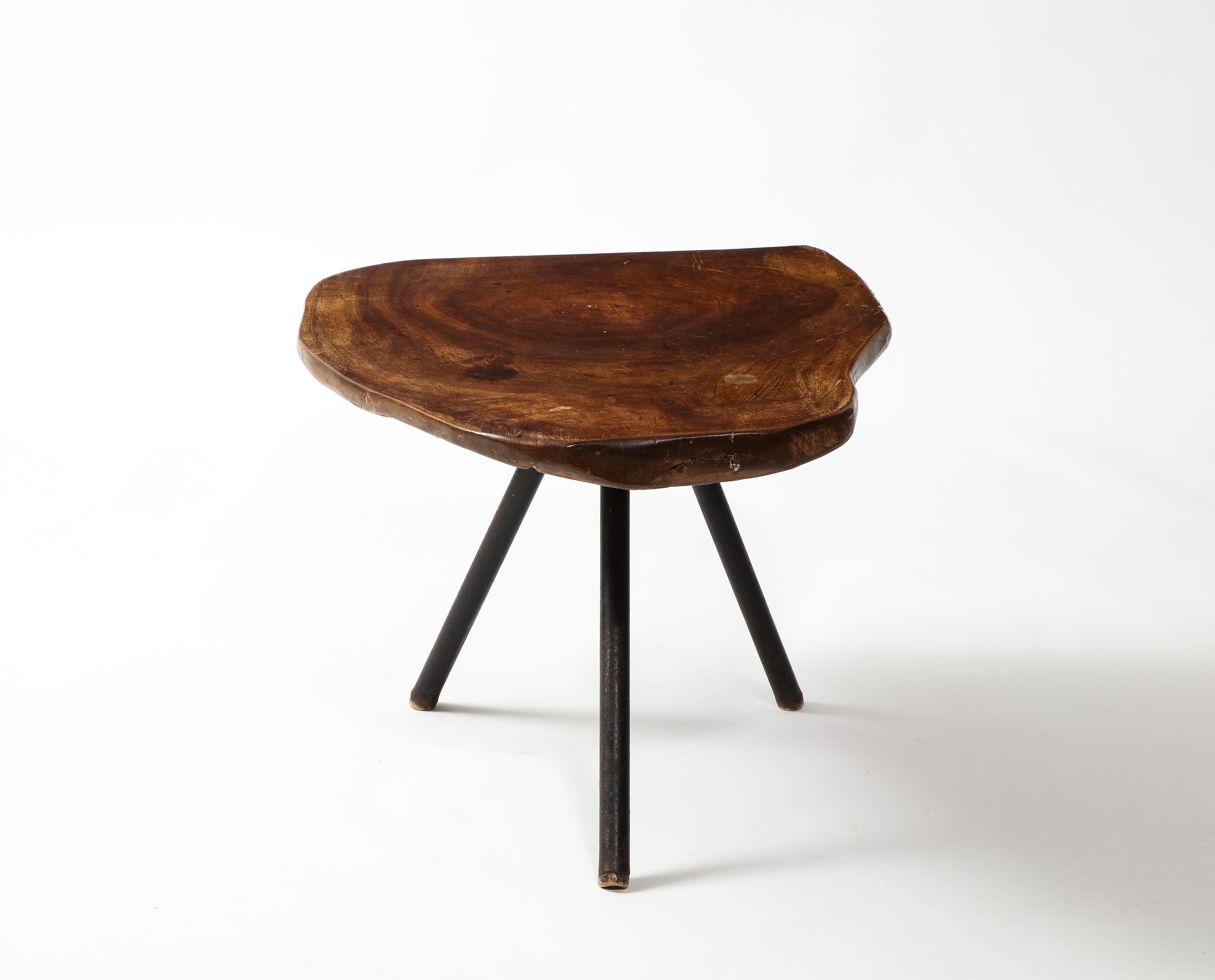 Wood Slab Tripod Coffee Table, France 1960's For Sale 3