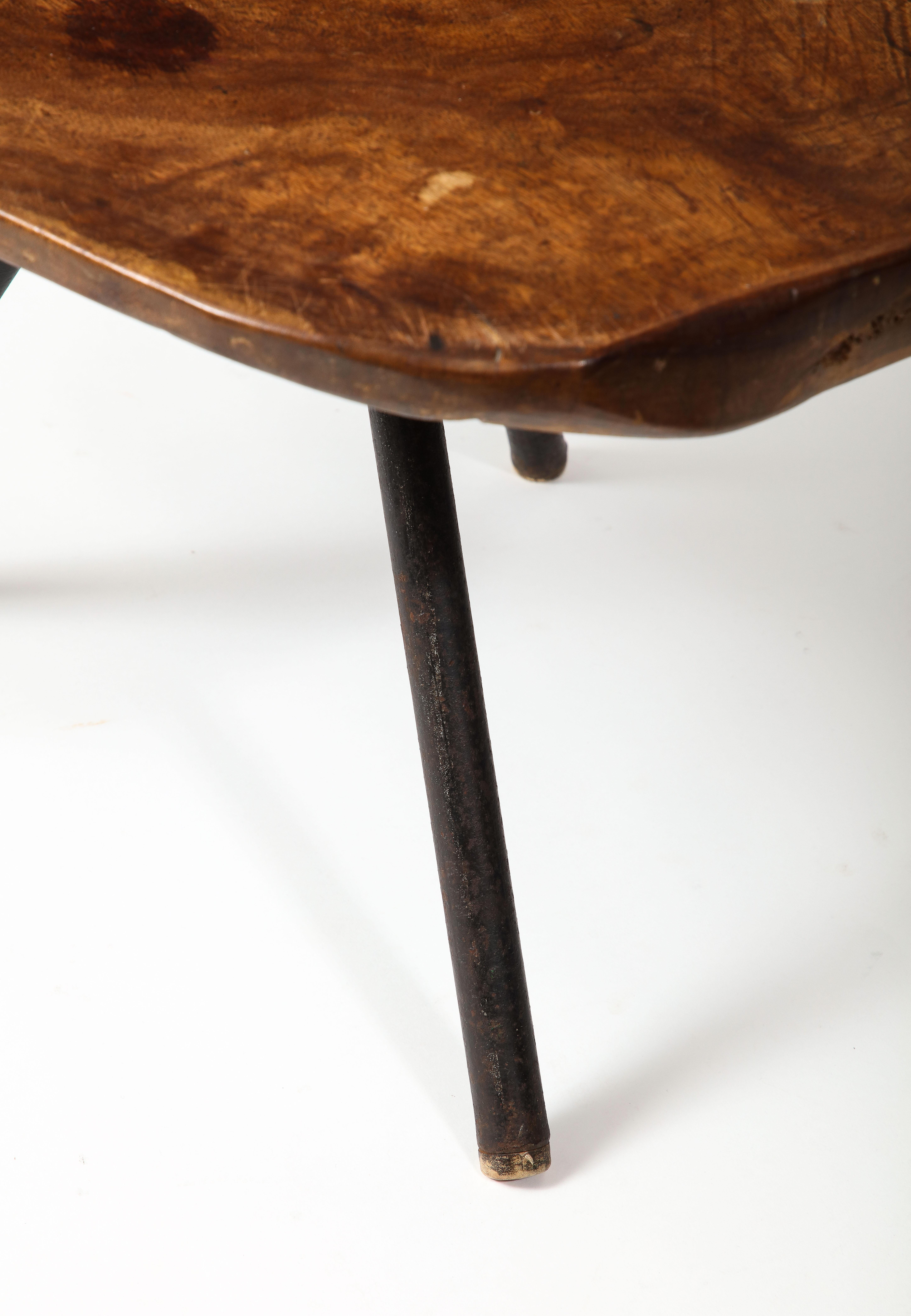 Wood Slab Tripod Coffee Table, France 1960's For Sale 4