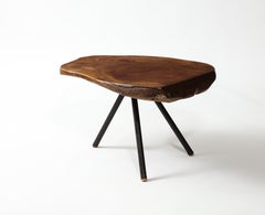 Wood Slab Tripod Coffee Table, France 1960's