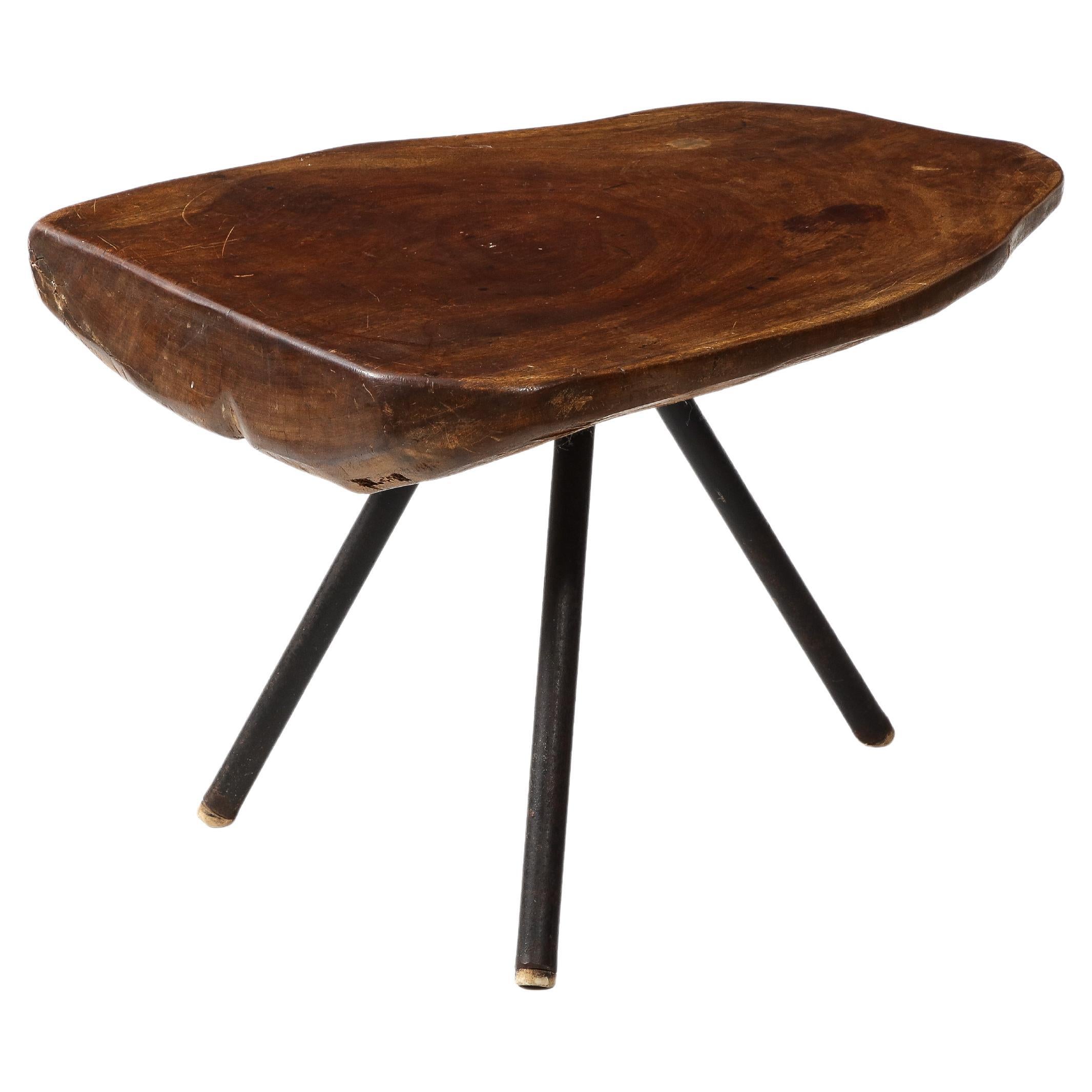 Wood Slab Tripod Coffee Table, France 1960's For Sale