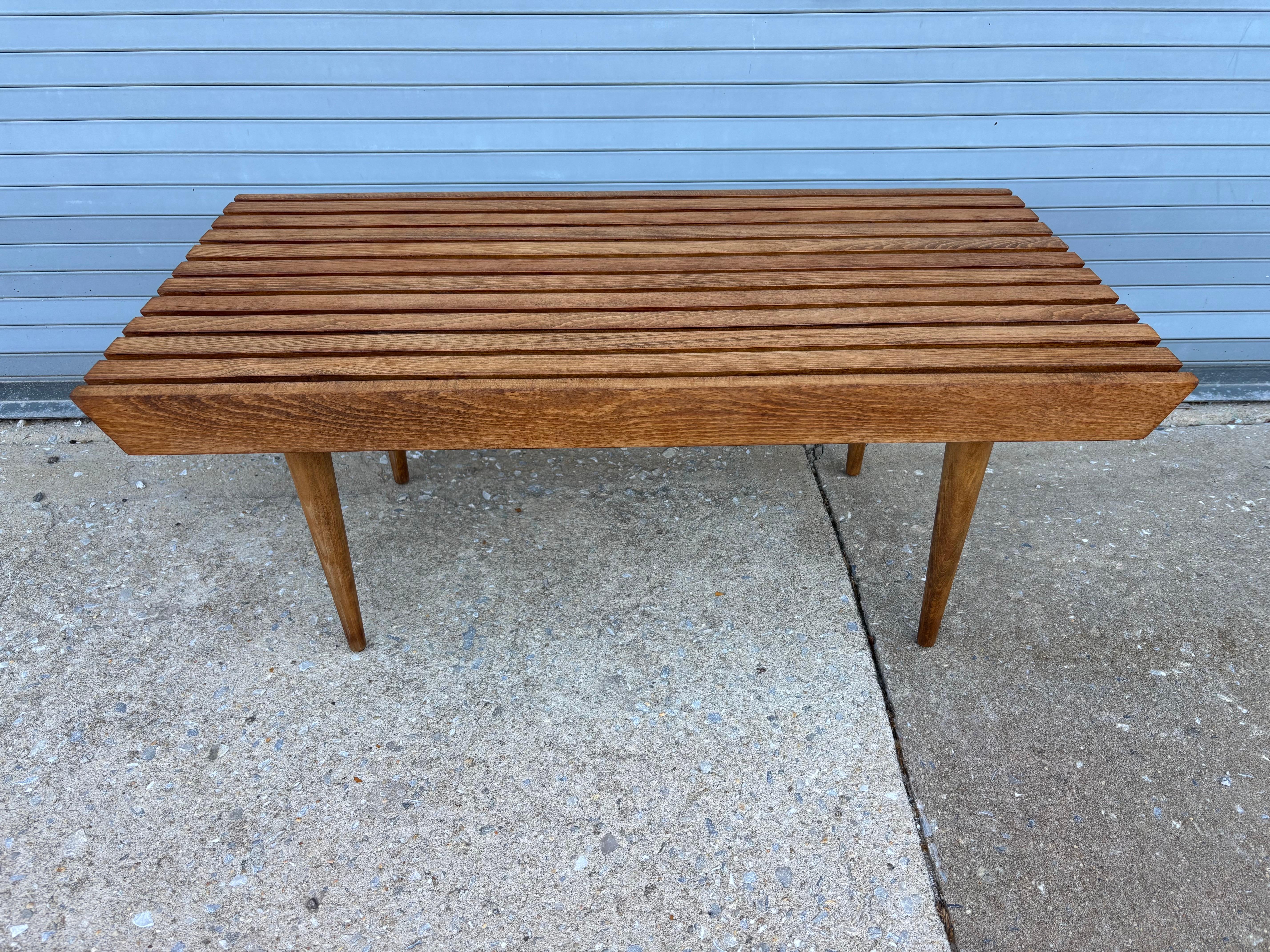 Mid-Century Modern Wood Slat Bench