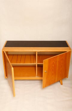 Wood Small Sideboard with Black Glass Top, Bohumil Landsman for Jitona NP, 1965