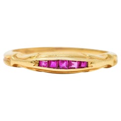 Wood & Sons Art Deco Ruby 14 Karat Yellow Gold Channel Stacking Band Ring