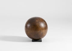 Wood Sphere on Metal Base