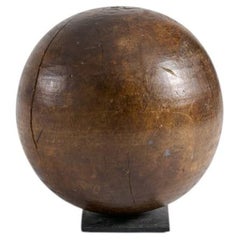 Wood Sphere on Metal Base
