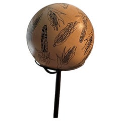 Wood Sphere Sculpture "Corn Ball" by Michael Stallings with Stand