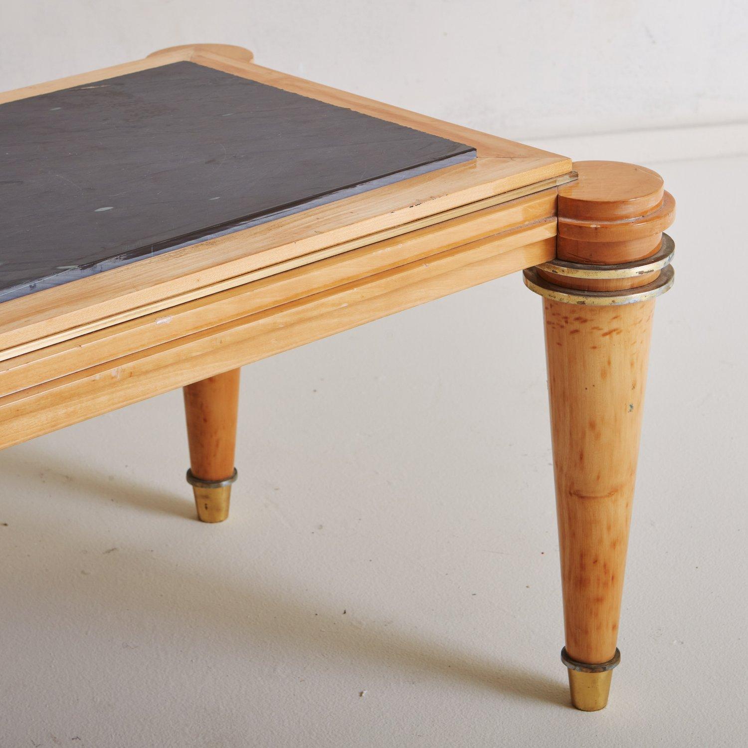 Pierre Table basse Art déco en bois et pierre attribuée à Etienne Kohlmann, France, années 1940 en vente