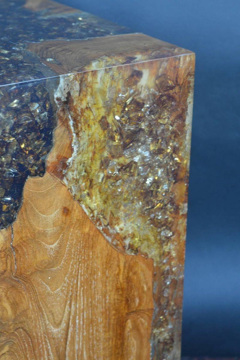 Modern Wood Stool Encased in Resin For Sale