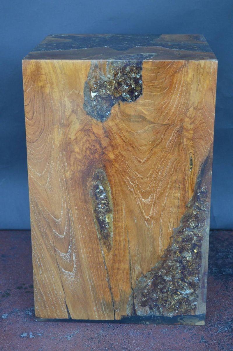 American Wood Stool Encased in Resin For Sale