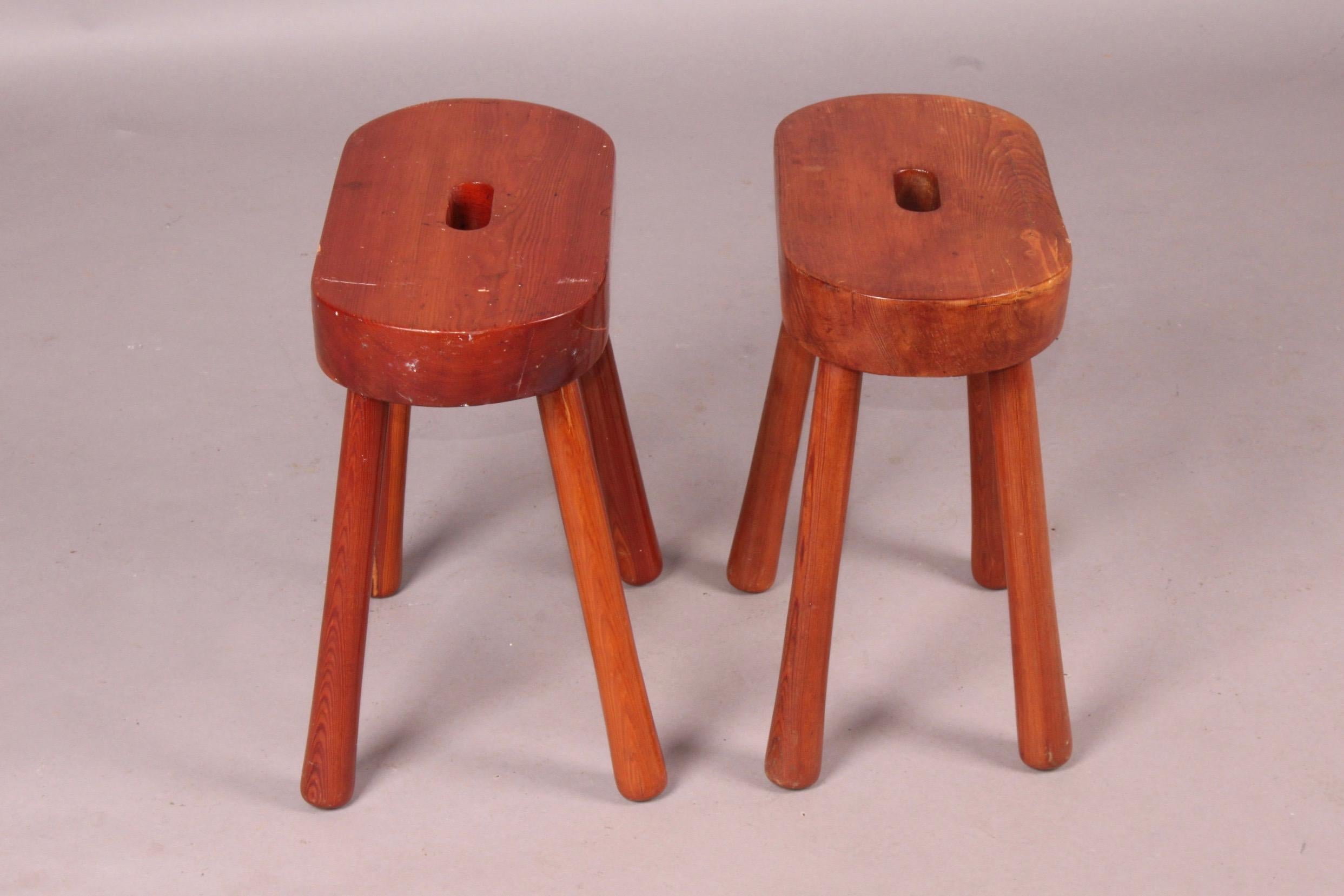 French Wood Stools Pair