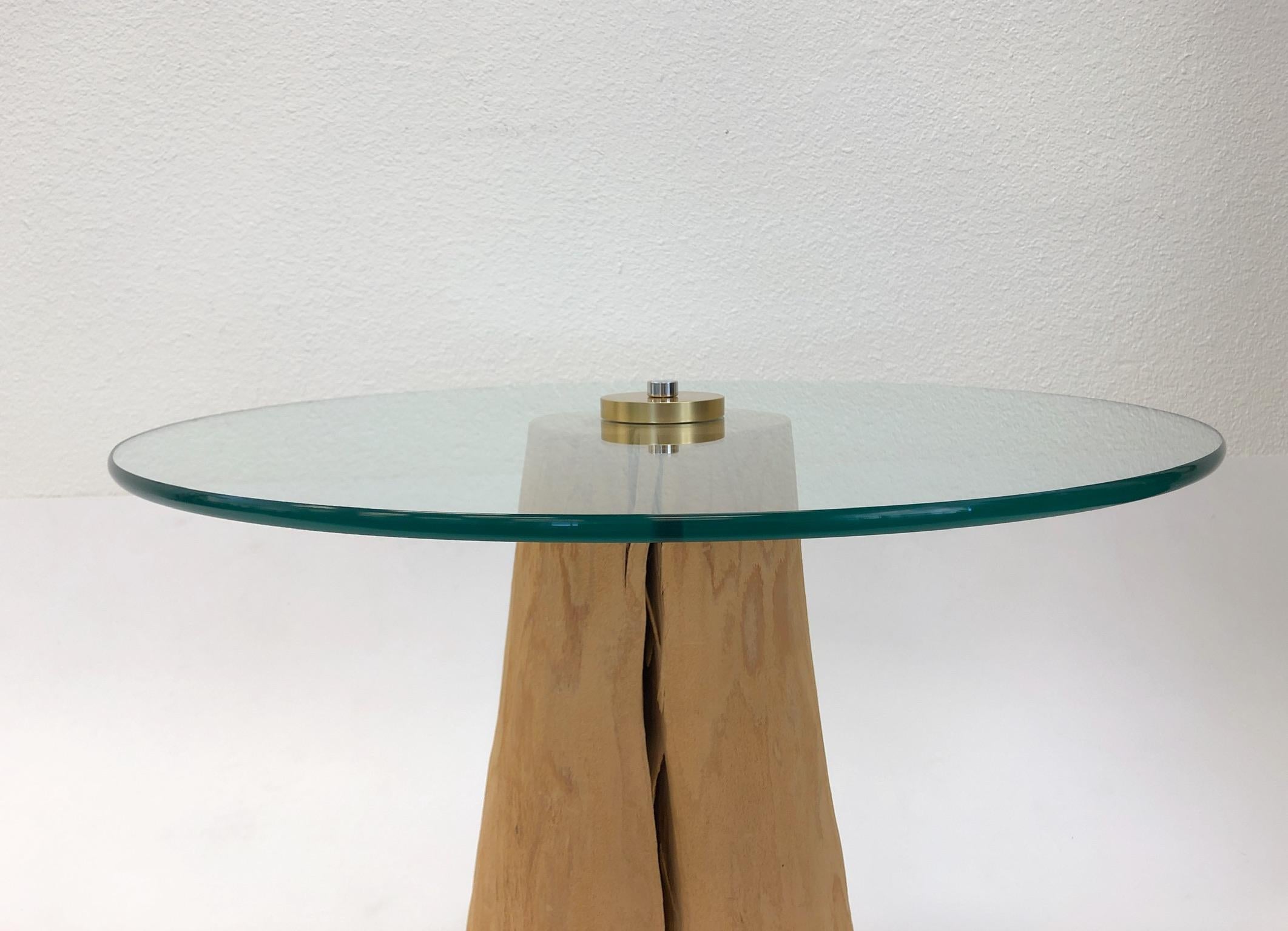 Mid-Century Modern Wood Stump and Glass Side Table by Michele Taylor