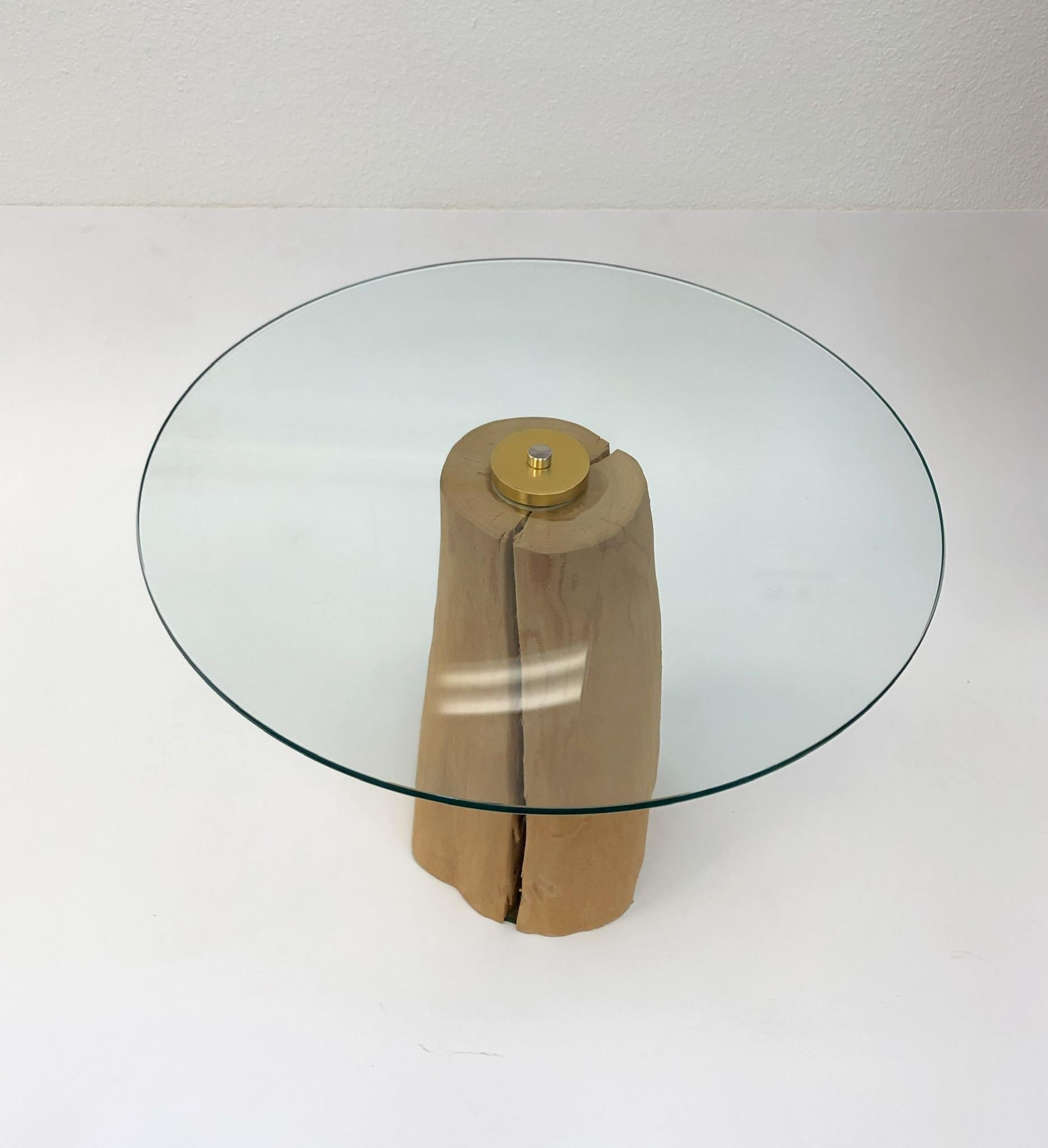 American Wood Stump and Glass Side Table by Michele Taylor