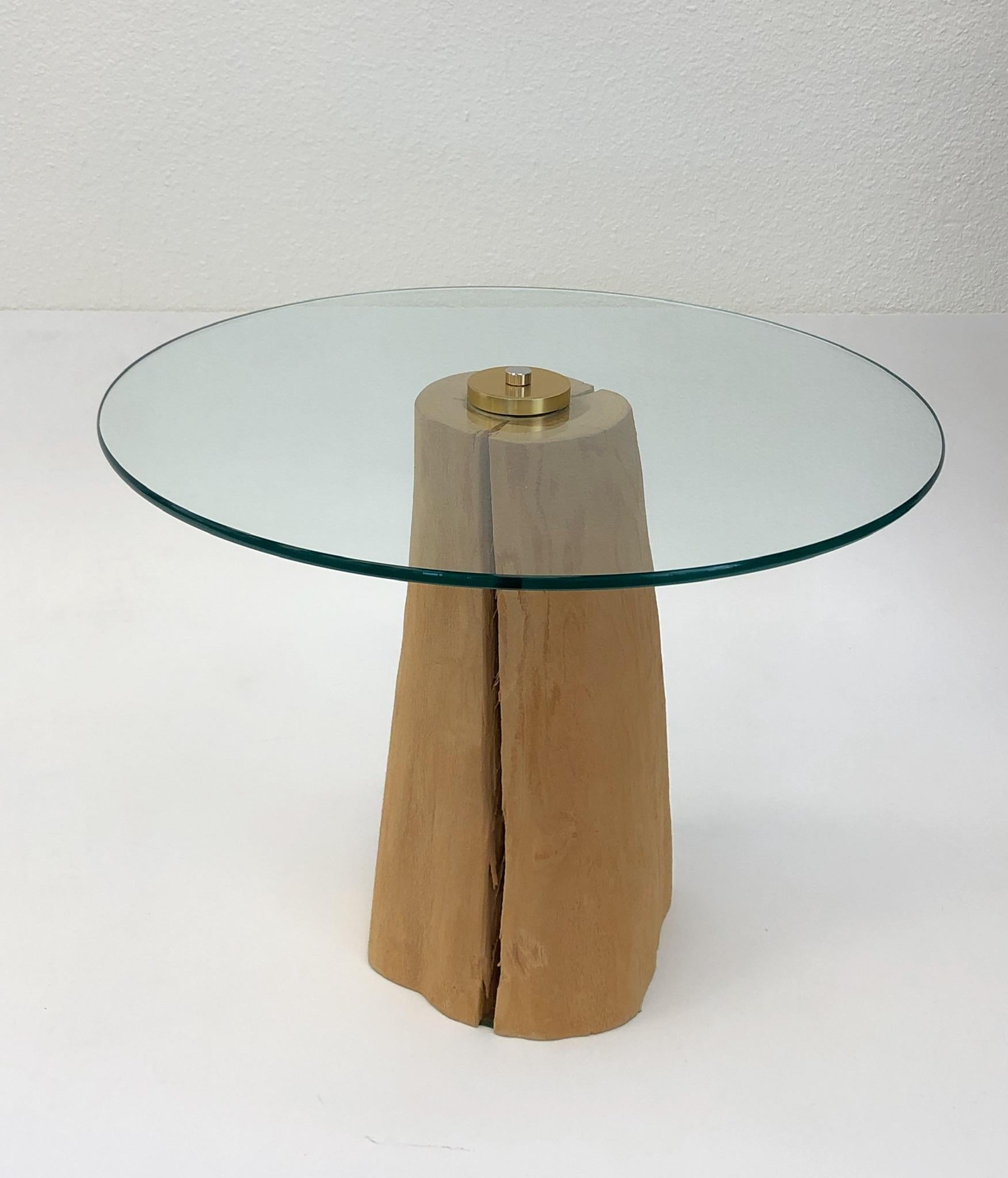 Wood Stump and Glass Side Table by Michele Taylor In Excellent Condition In Palm Springs, CA