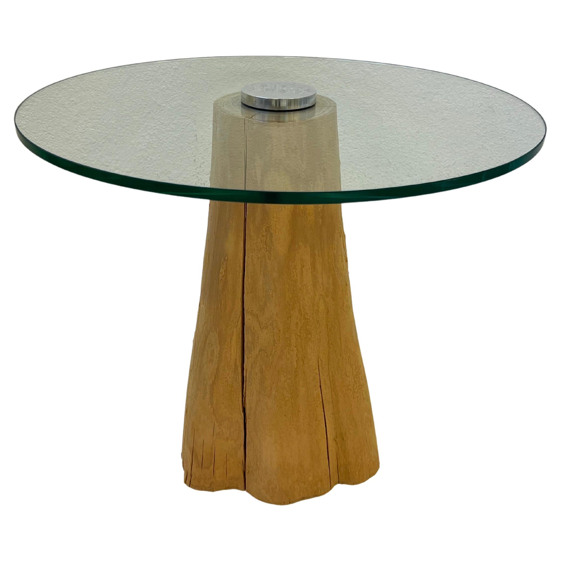 Wood Stump and Glass Side Table by Michael  Taylor For Sale