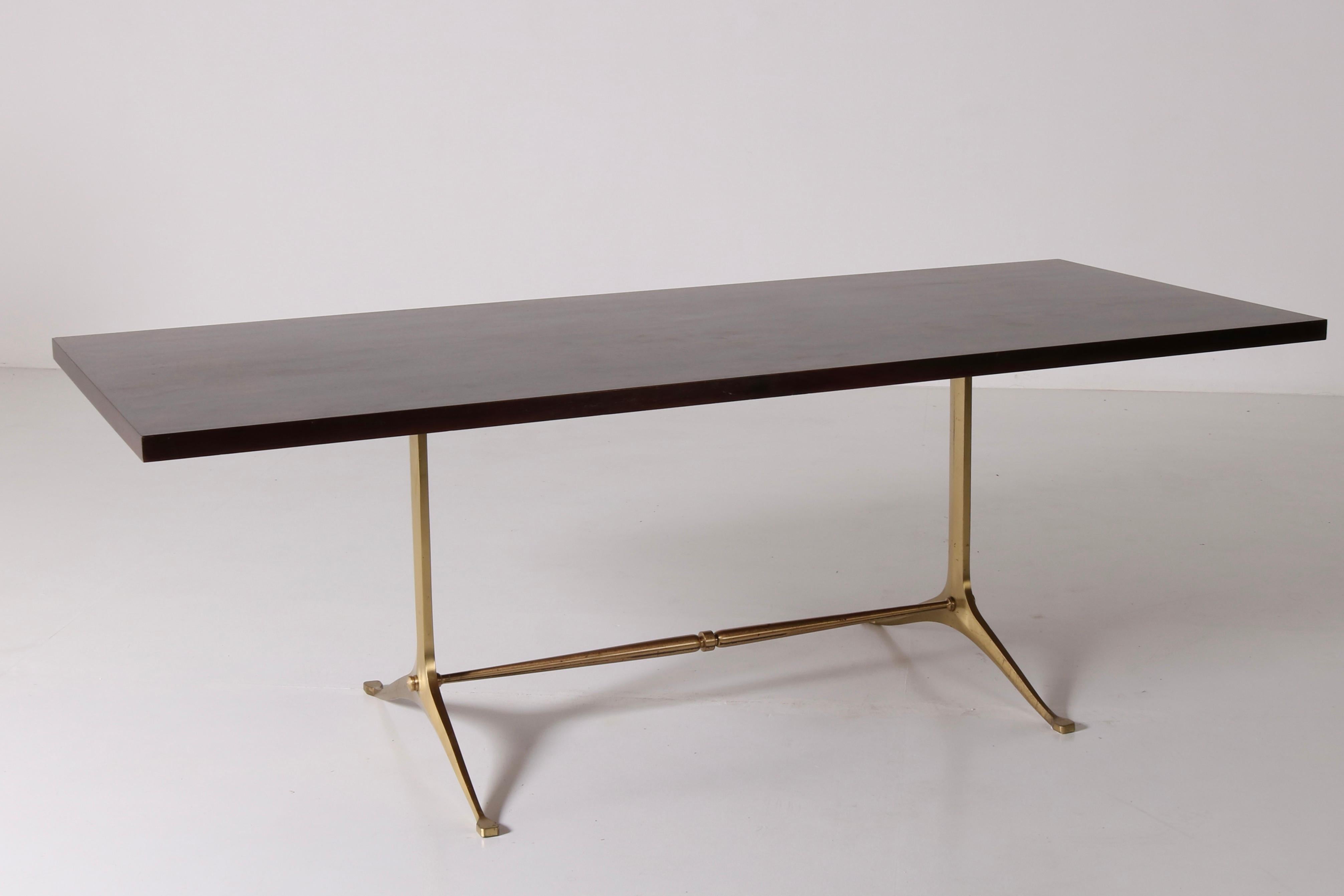 Brass Wood Table by Melchiorre Bega, 60s For Sale