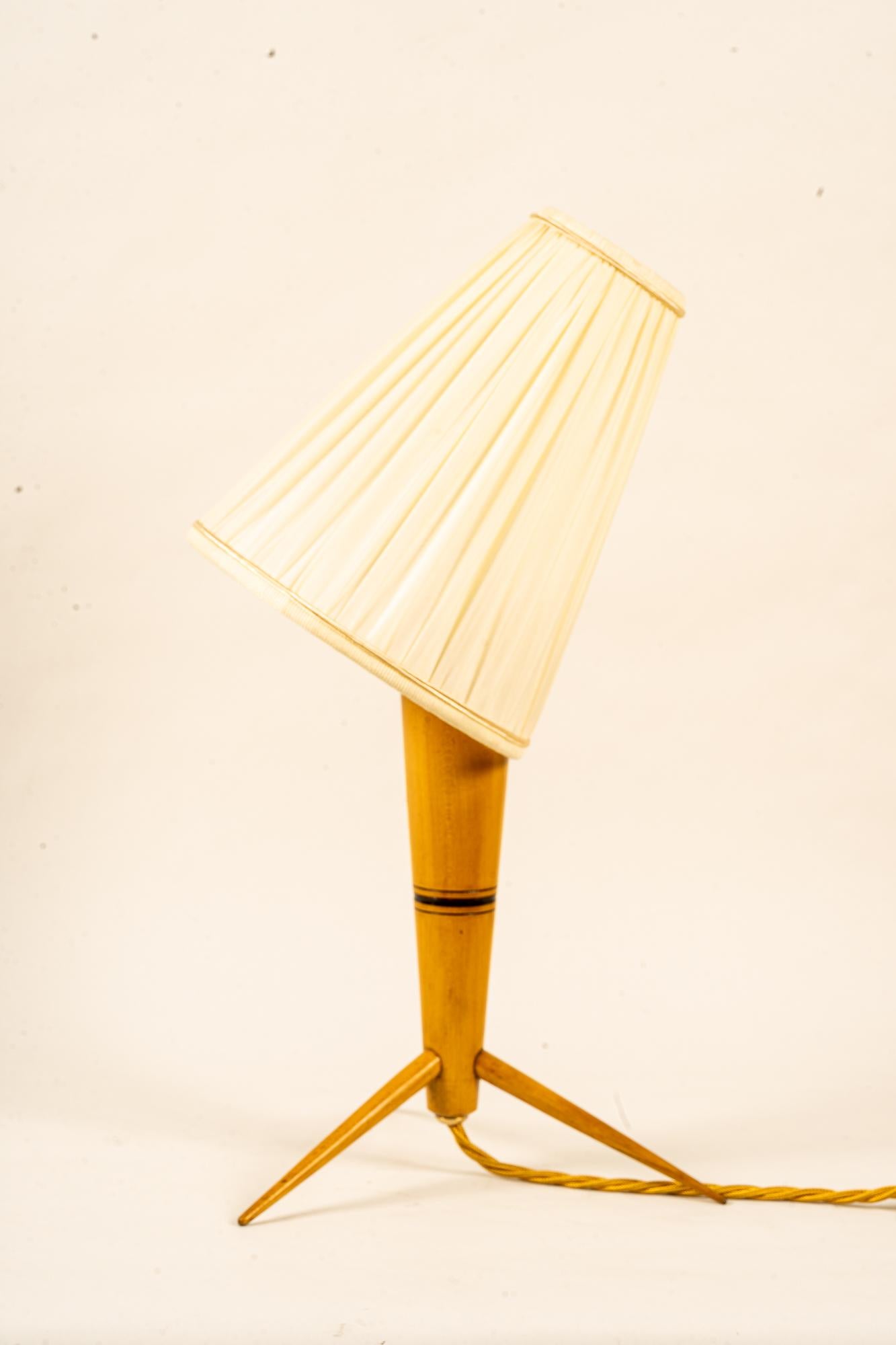 Mid-20th Century Wood table lamp with fabric shade around 1950s For Sale