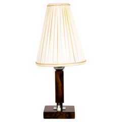 Wood Table Lamp with Fabric Shade Around 1950s