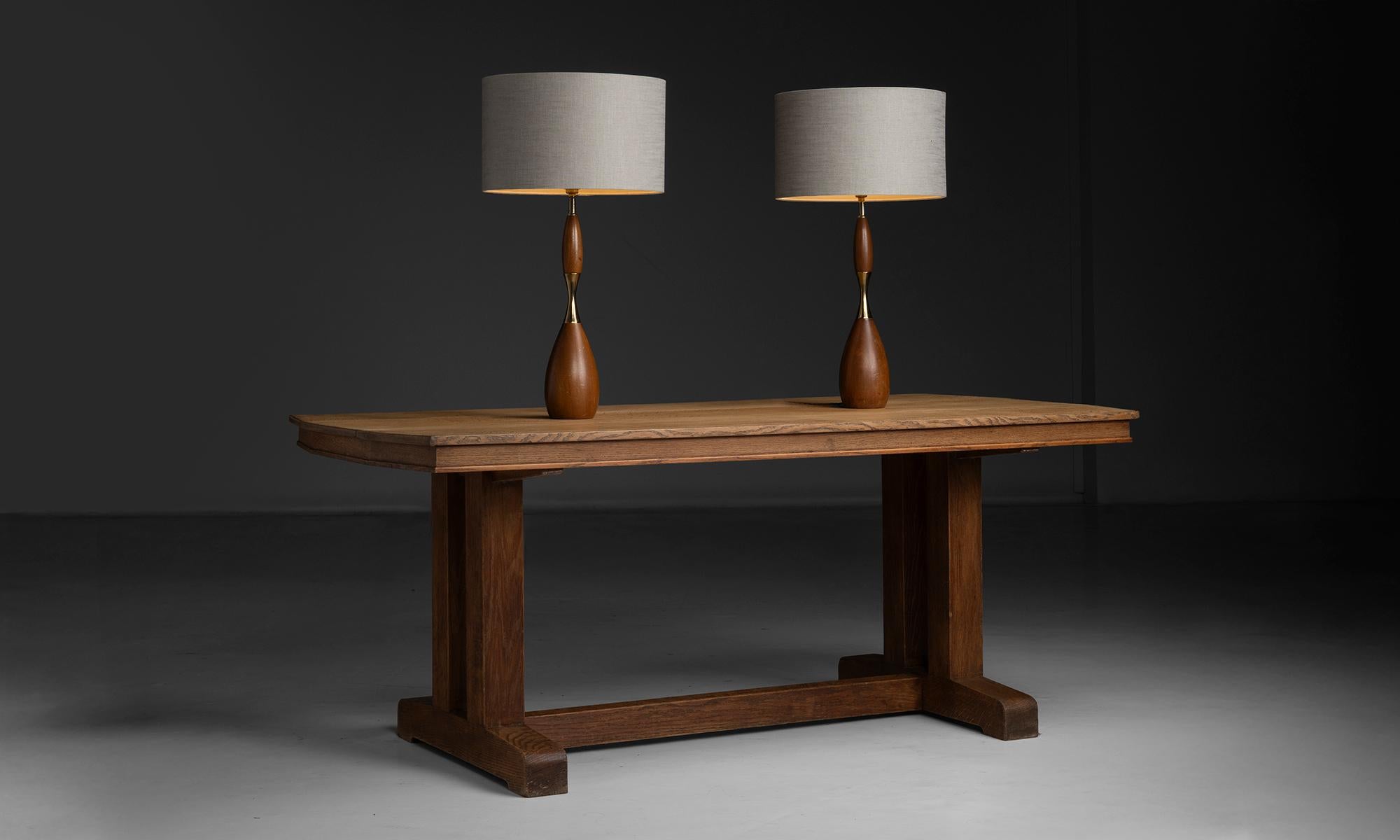 Français Lampes de table en bois, France, circa 1950 en vente