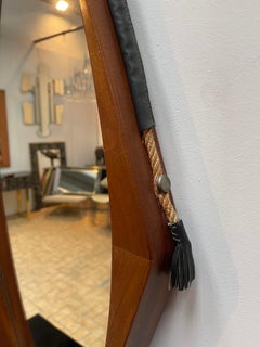 Wood Teak and Cord Square Mirror, Italy, 1960s