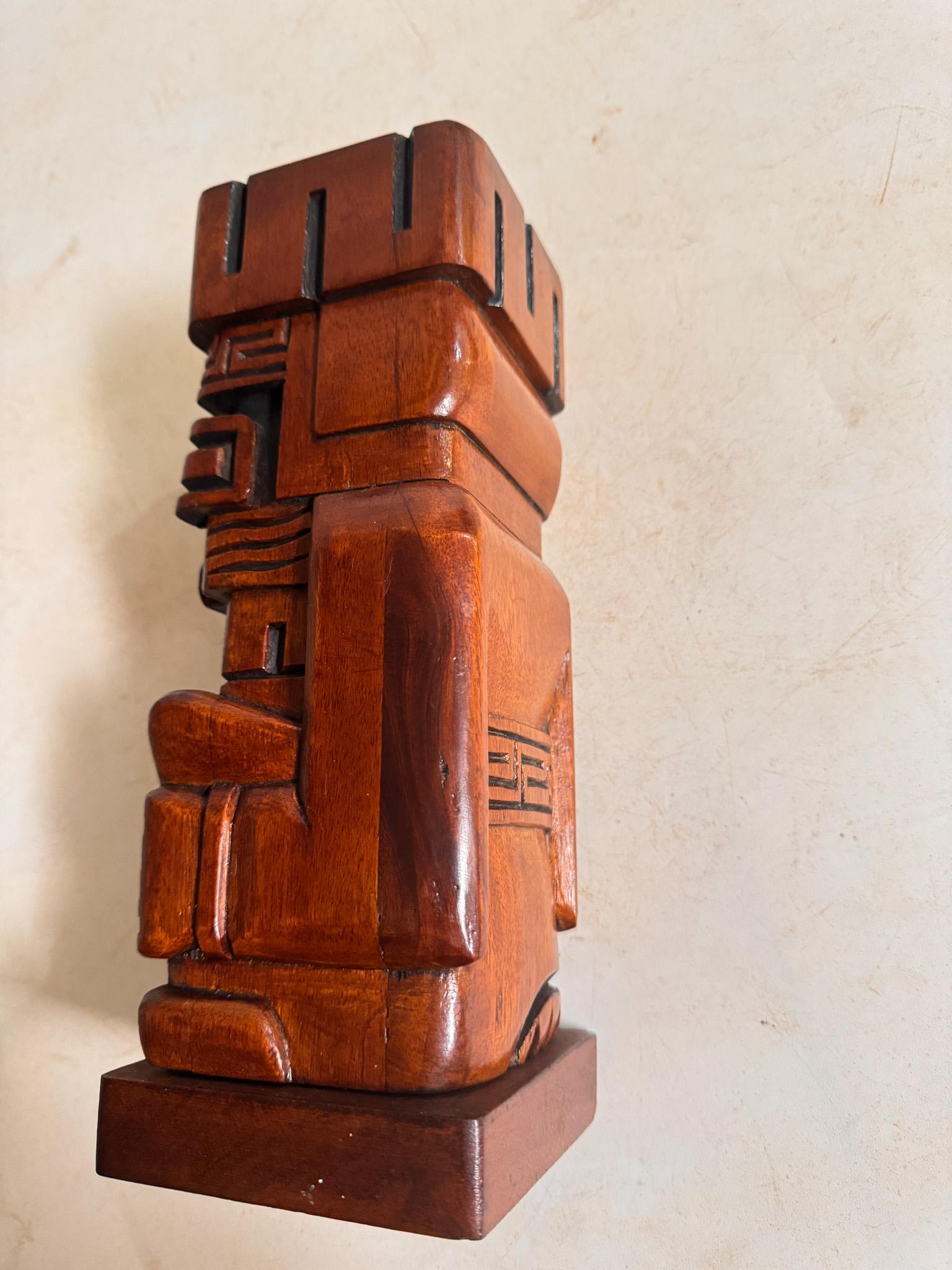 Mid-20th Century Wood Tiki Totem Sculpture Pen holder Brown Color United States 1960 For Sale