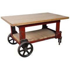 Vintage Wood Top Industrial Cart Table