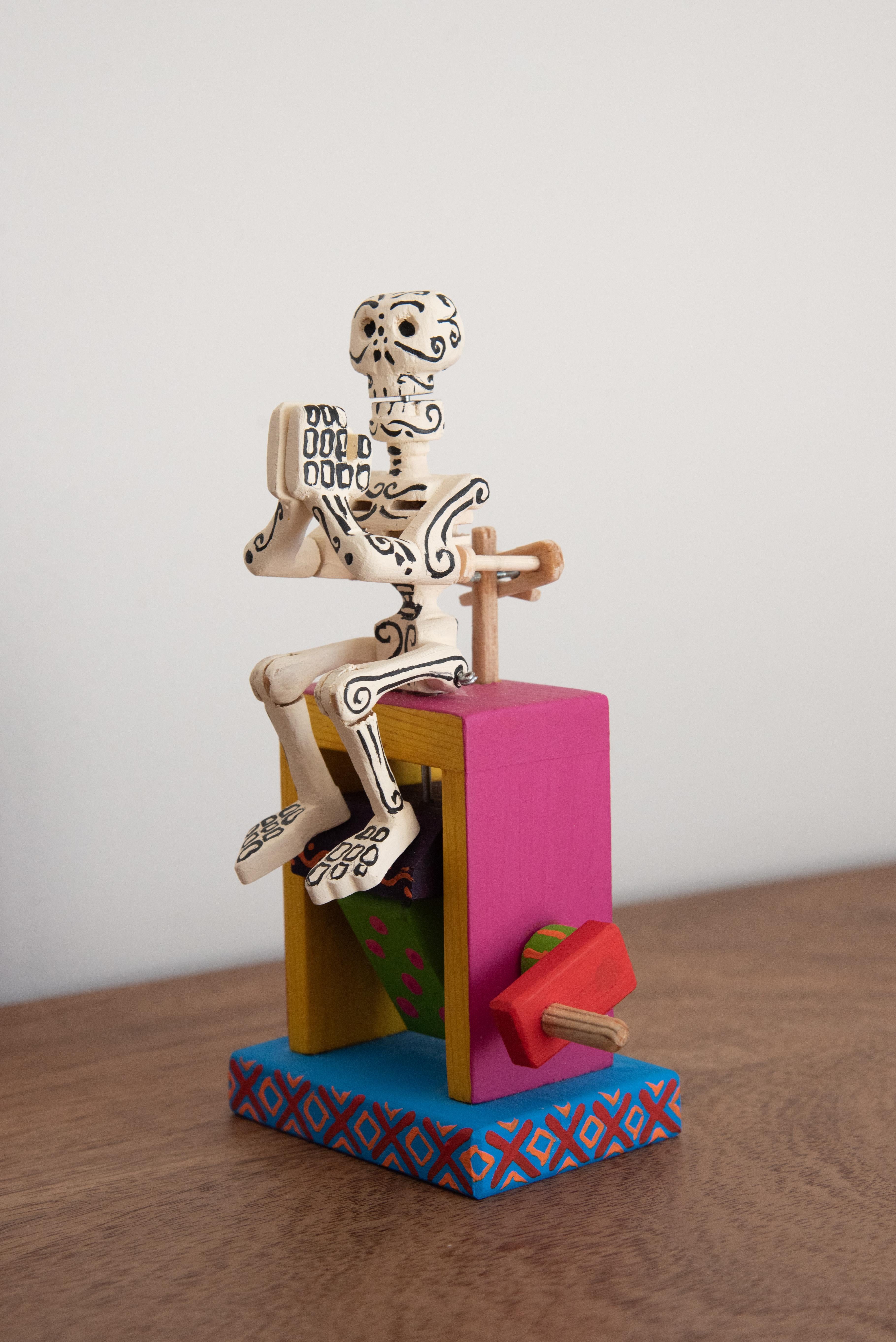 Wood Toy Mexican Calavera Skeleton Day of the Dead Traditional Colorful Folk Art For Sale 2