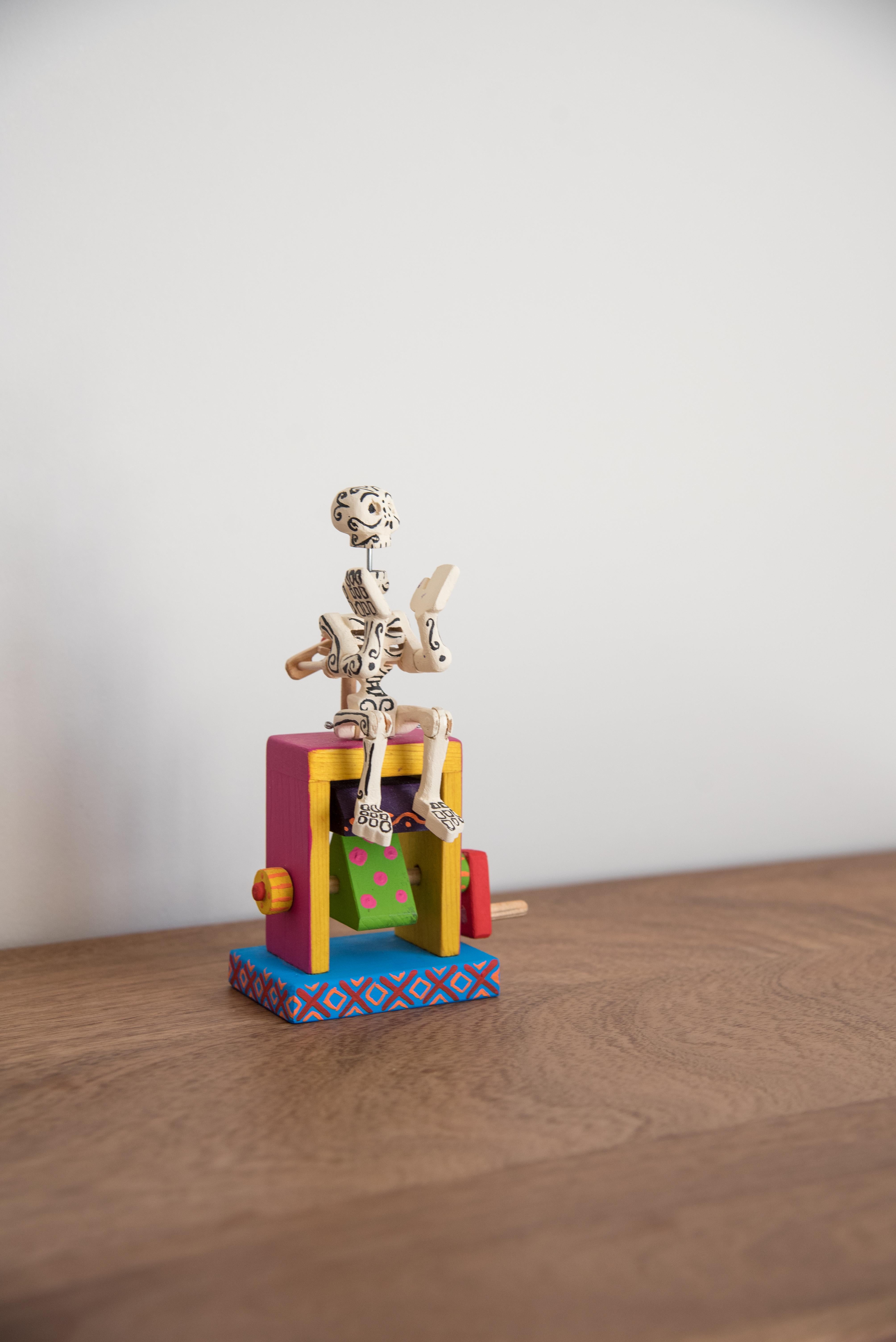 Arts and Crafts Wood Toy Mexican Calavera Skeleton Day of the Dead Traditional Colorful Folk Art For Sale