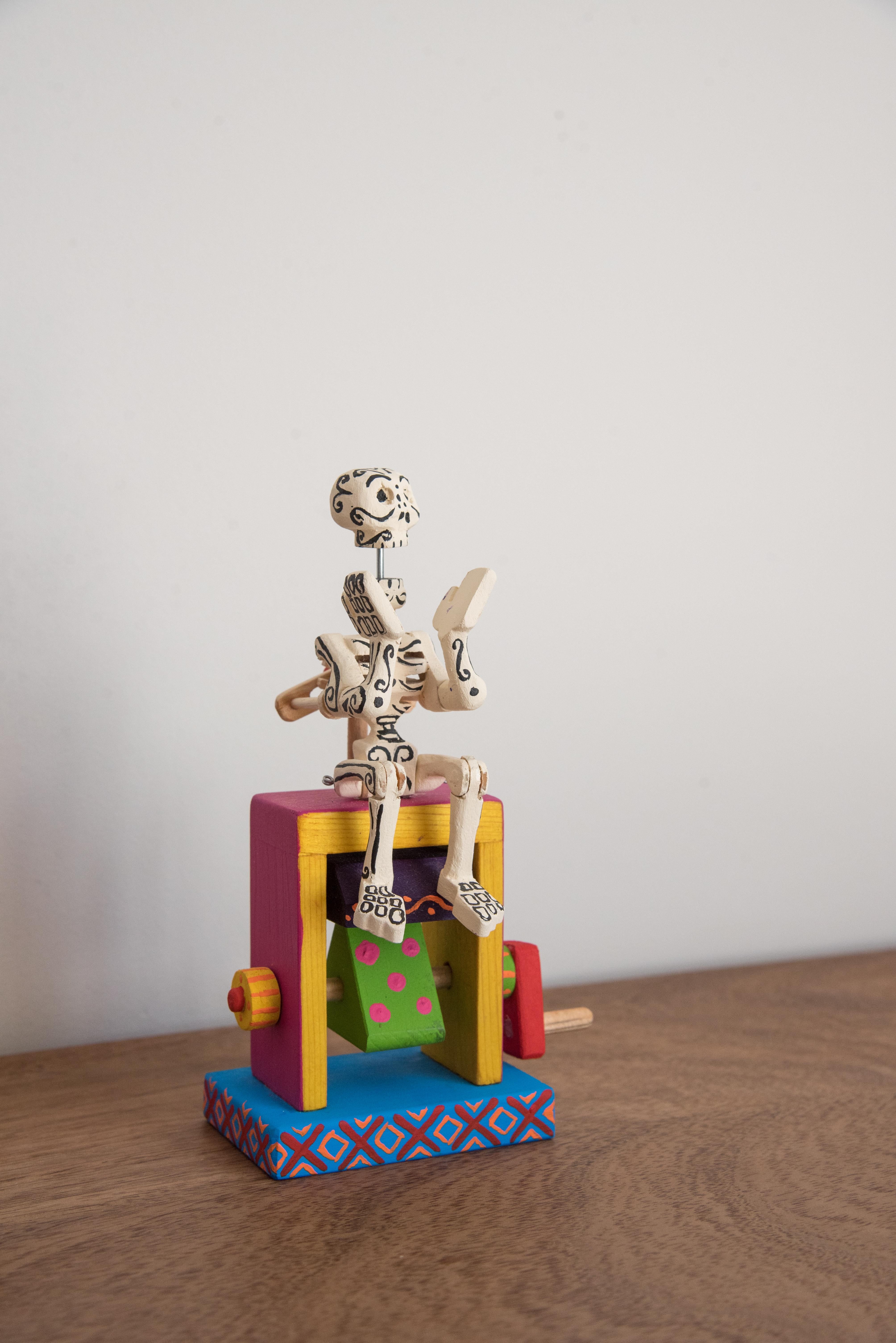 Wood Toy Mexican Calavera Skeleton Day of the Dead Traditional Colorful Folk Art For Sale 1