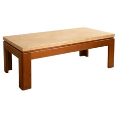 wood 
travertine coffee table - France 70s