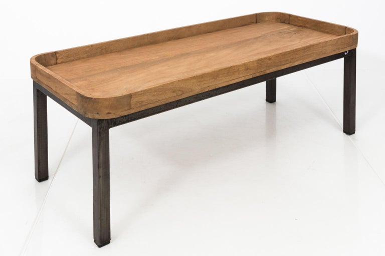 Wood Tray Iron Base Coffee Table at 1stDibs