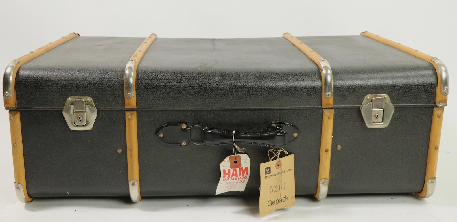 Wood Strapped Suitcase Attributed to Drew and Sons 1