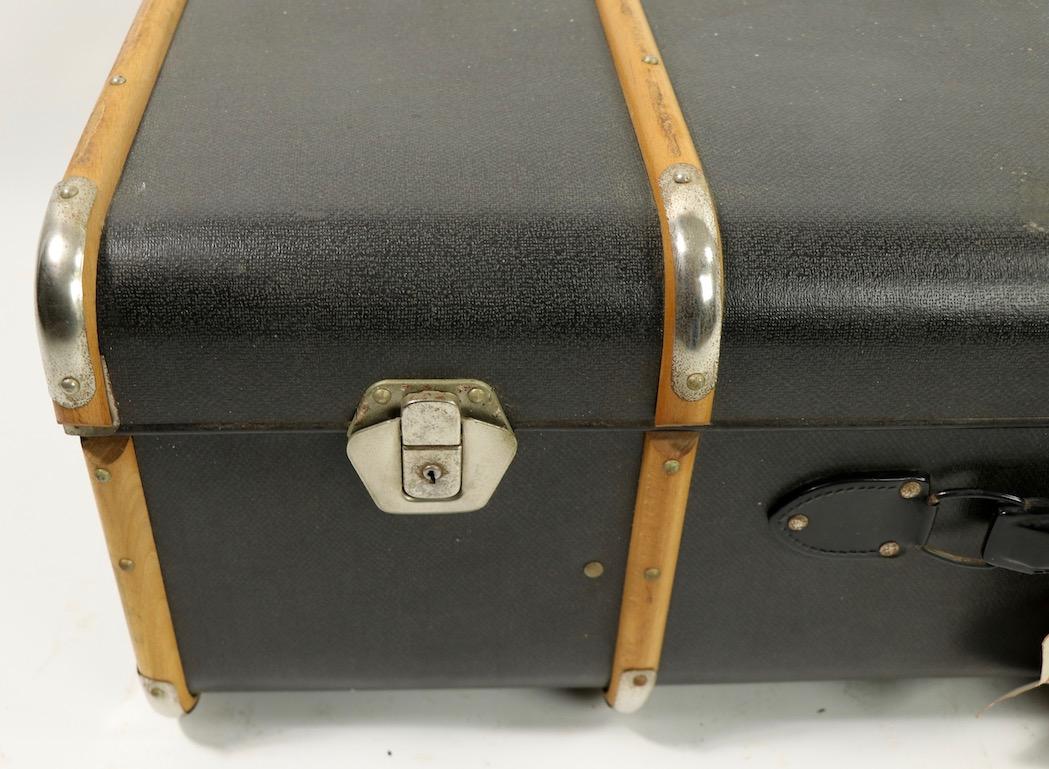 Wood Strapped Suitcase Attributed to Drew and Sons 2