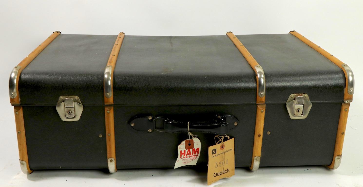 20th Century Wood Strapped Suitcase Attributed to Drew and Sons
