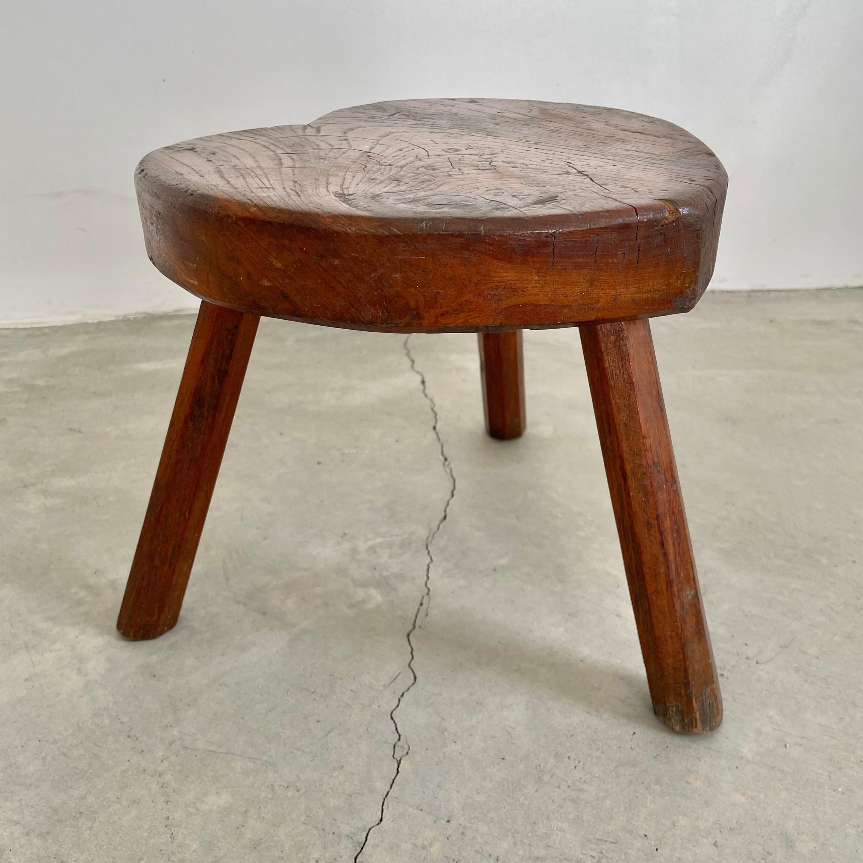 Mid-20th Century Wood Tripod Heart Stool, 1950s France For Sale