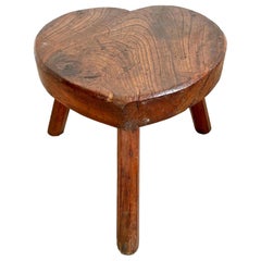 Taburete Trípode Corazón de Madera, años 50 Francia