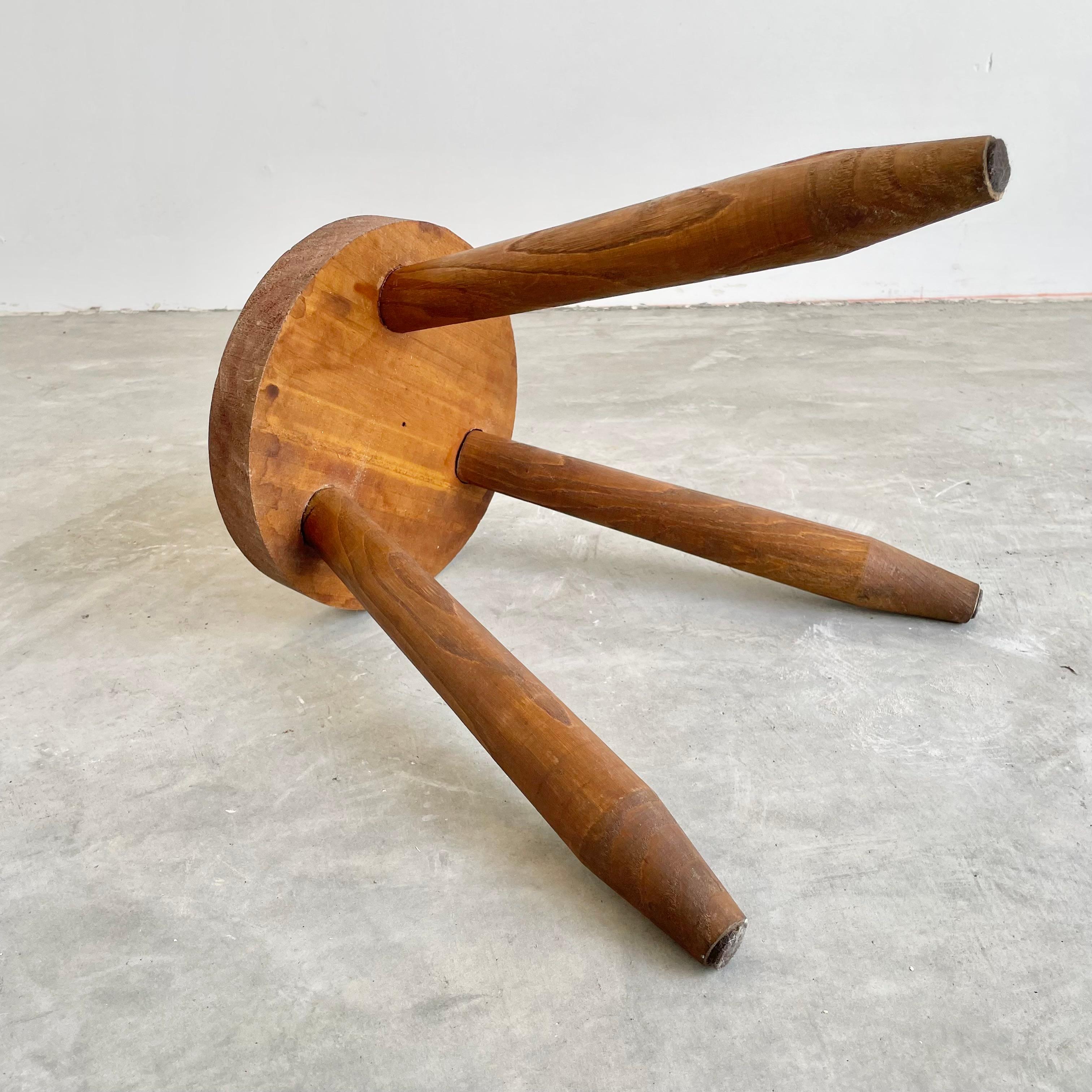 Brutalist Wood Tripod Stool, 1960s France For Sale