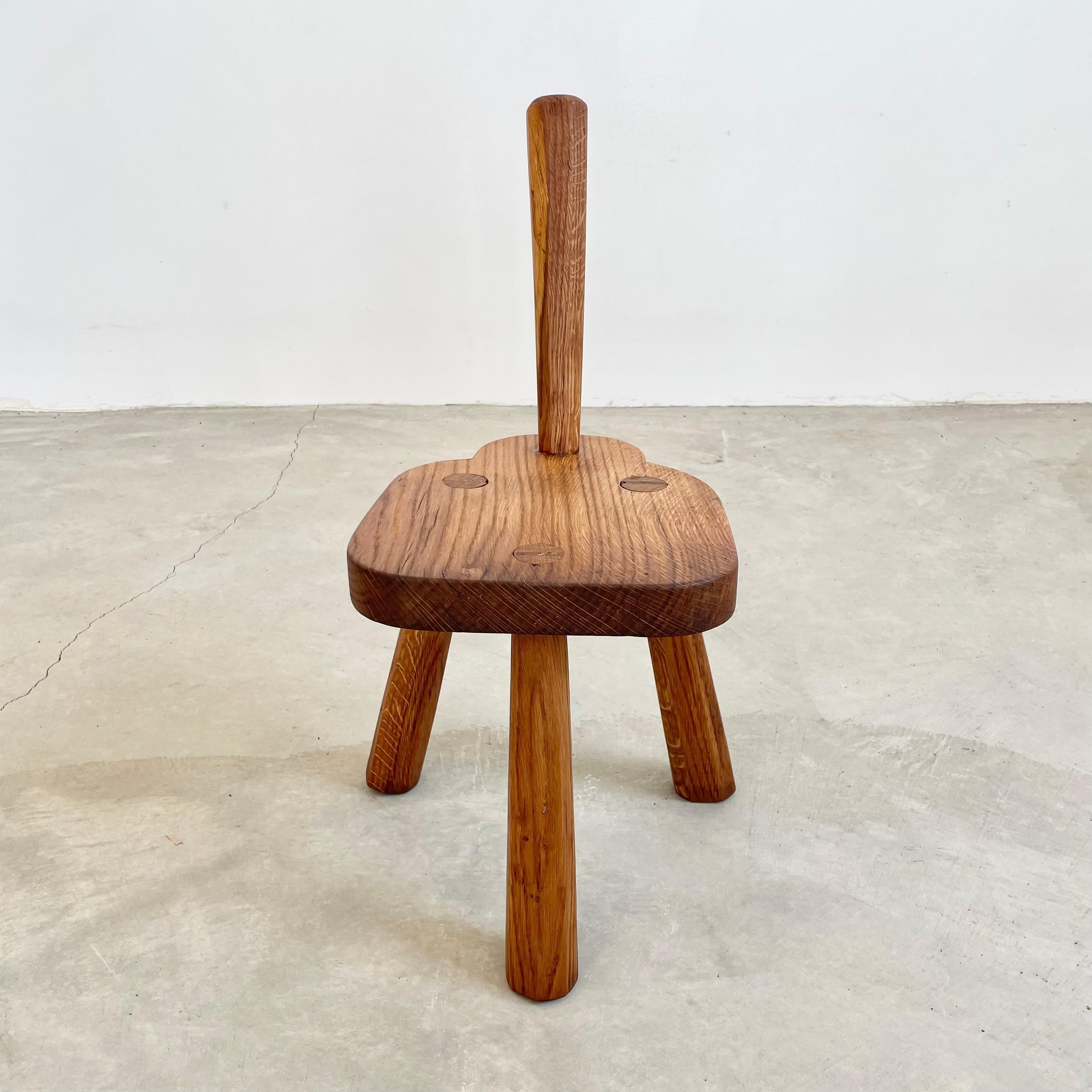 Mid-20th Century Wood Tripod Stool with Backrest, 1960s France For Sale