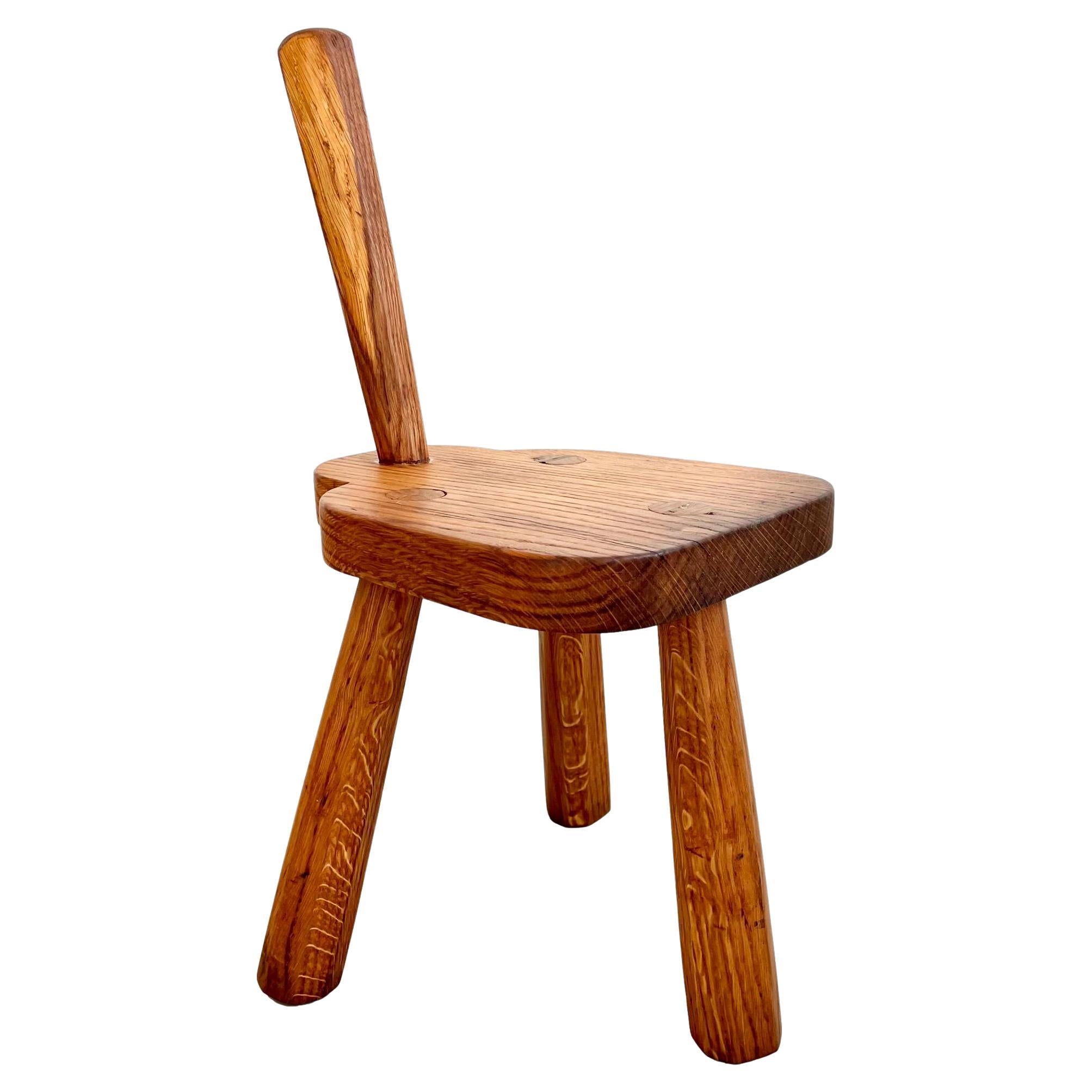 Wood Tripod Stool with Backrest, 1960s France For Sale
