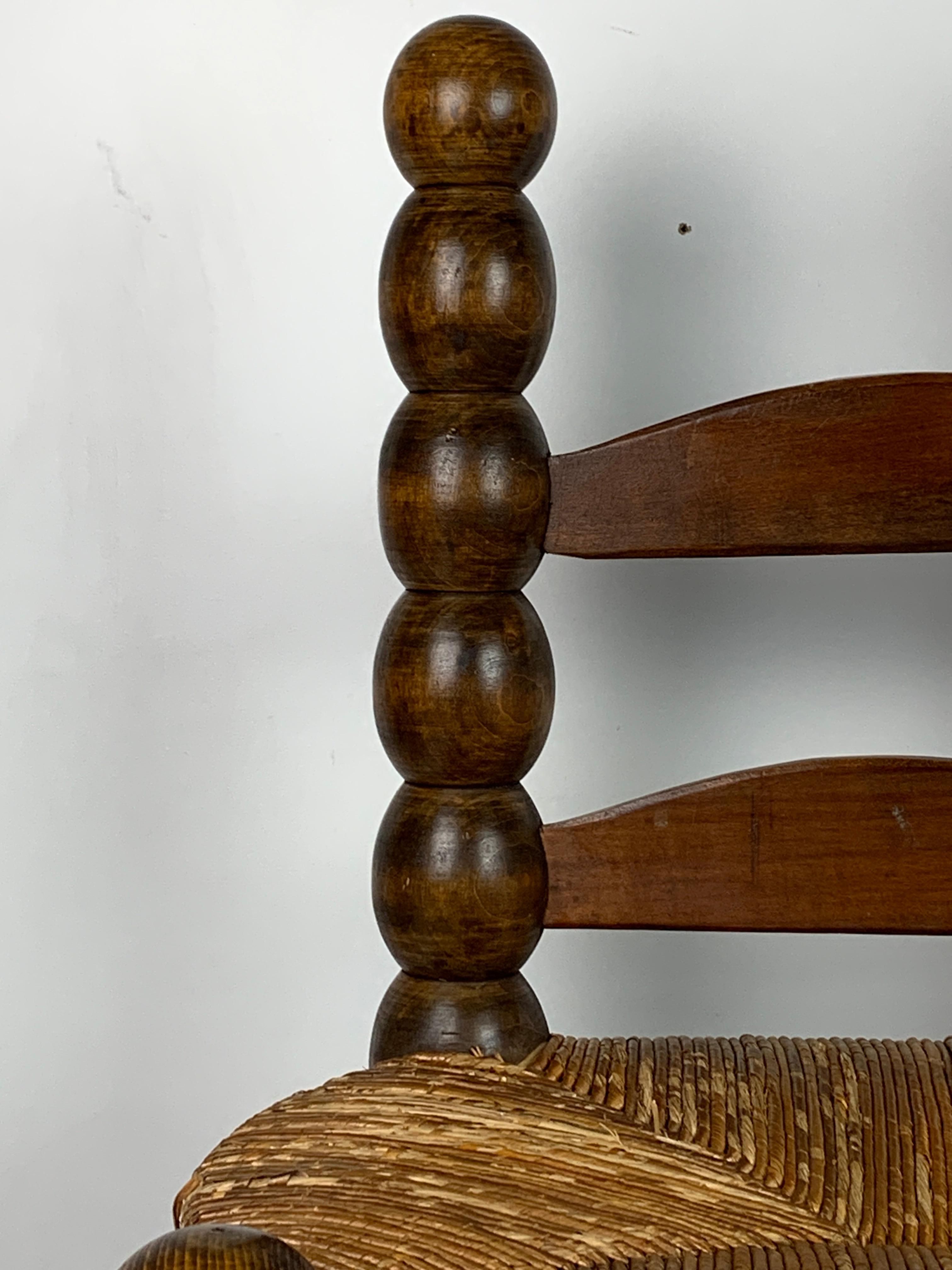 Wood Turned Bobbin Low Rush Chair in the style of Charles Dudouyt, France, 1950s 5