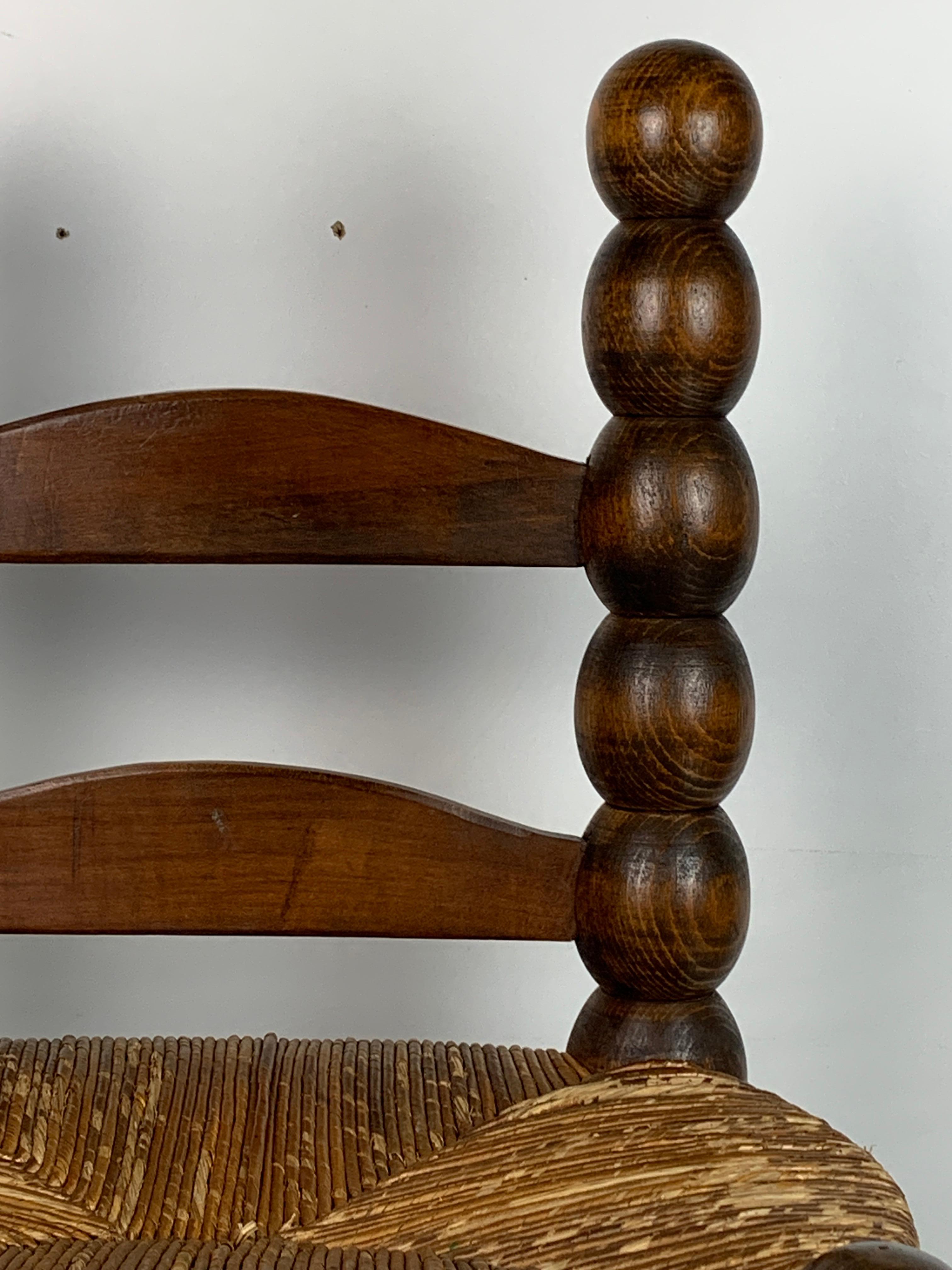Wood Turned Bobbin Low Rush Chair in the style of Charles Dudouyt, France, 1950s 6