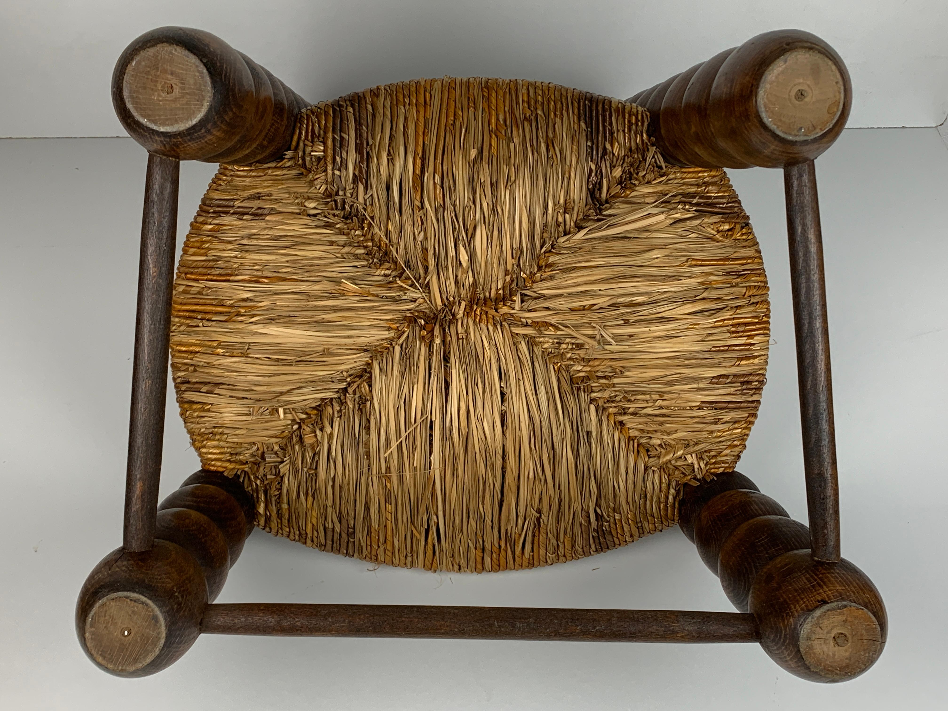 Wood Turned Bobbin Low Rush Chair in the style of Charles Dudouyt, France, 1950s 12
