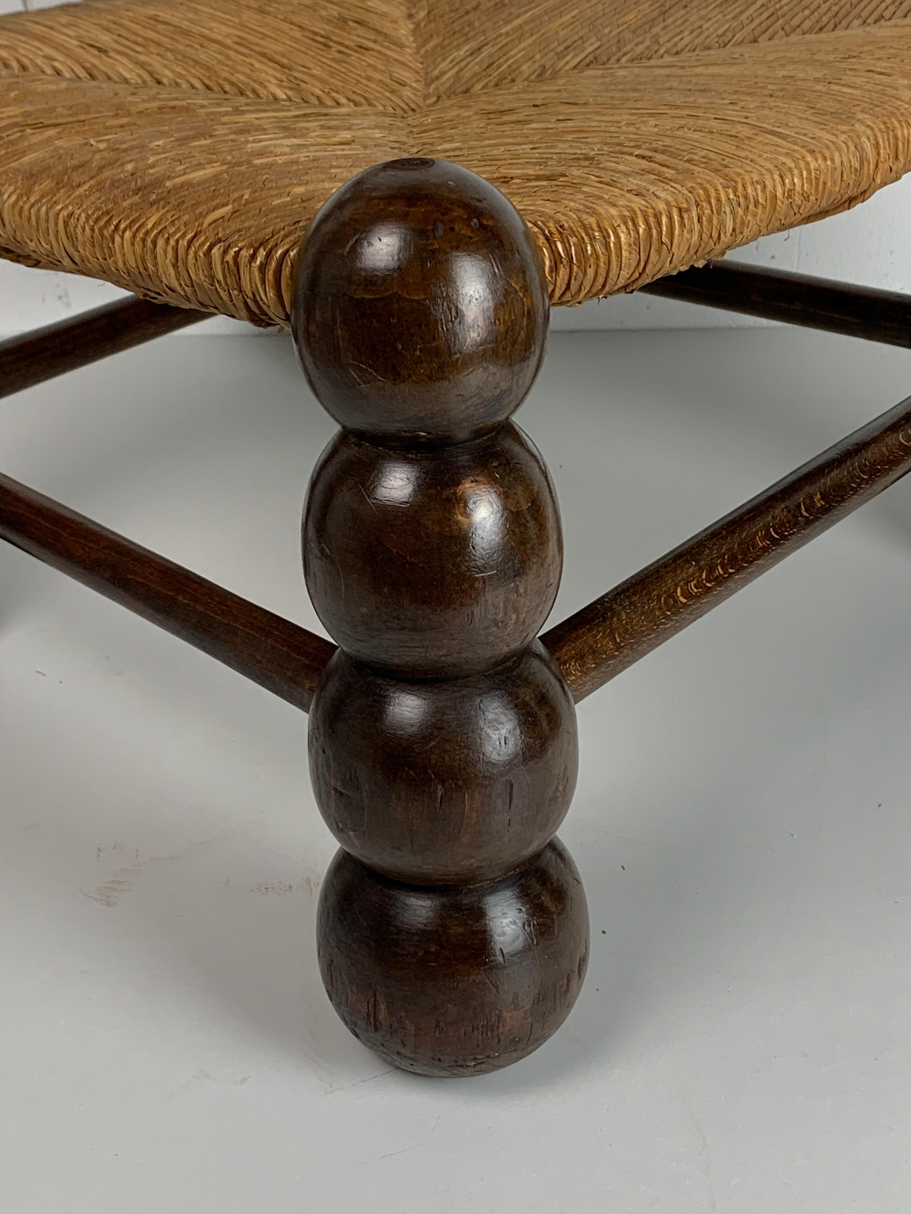Wood Turned Bobbin Low Rush Chair in the style of Charles Dudouyt, France, 1950s 12
